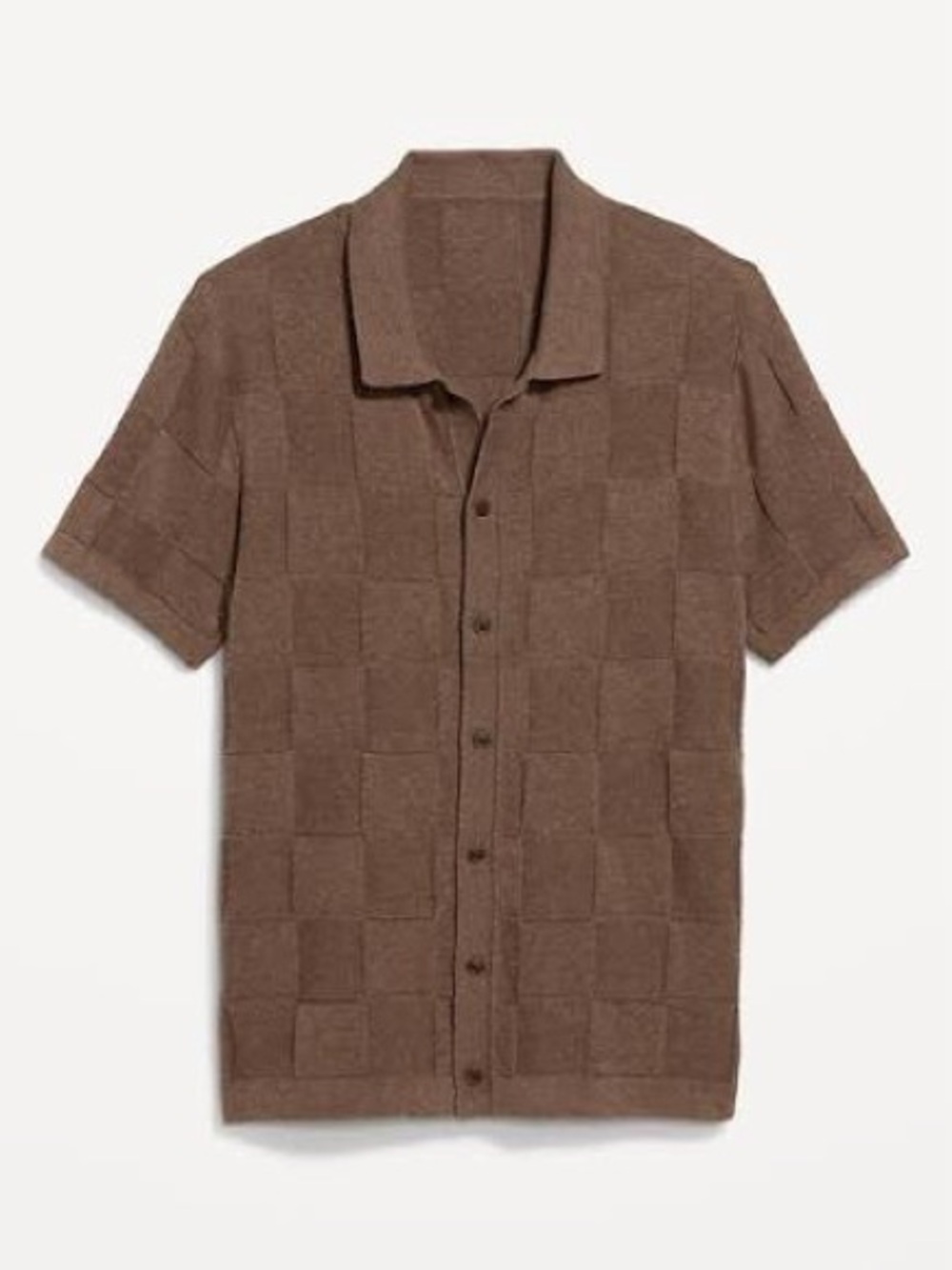 Textured Button-Down Sweater Heather Brown Woven Weave Details Collar Knit Top M